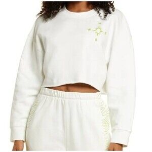 BP Ivory Green Graphic Cropped Sweatshirt Organic Cotton XS